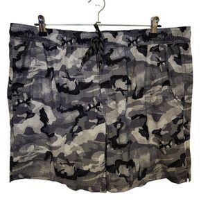 George Mens Gray Camo Lined Swim Trunks Elastic Drawstring Waist Pockets Size XL